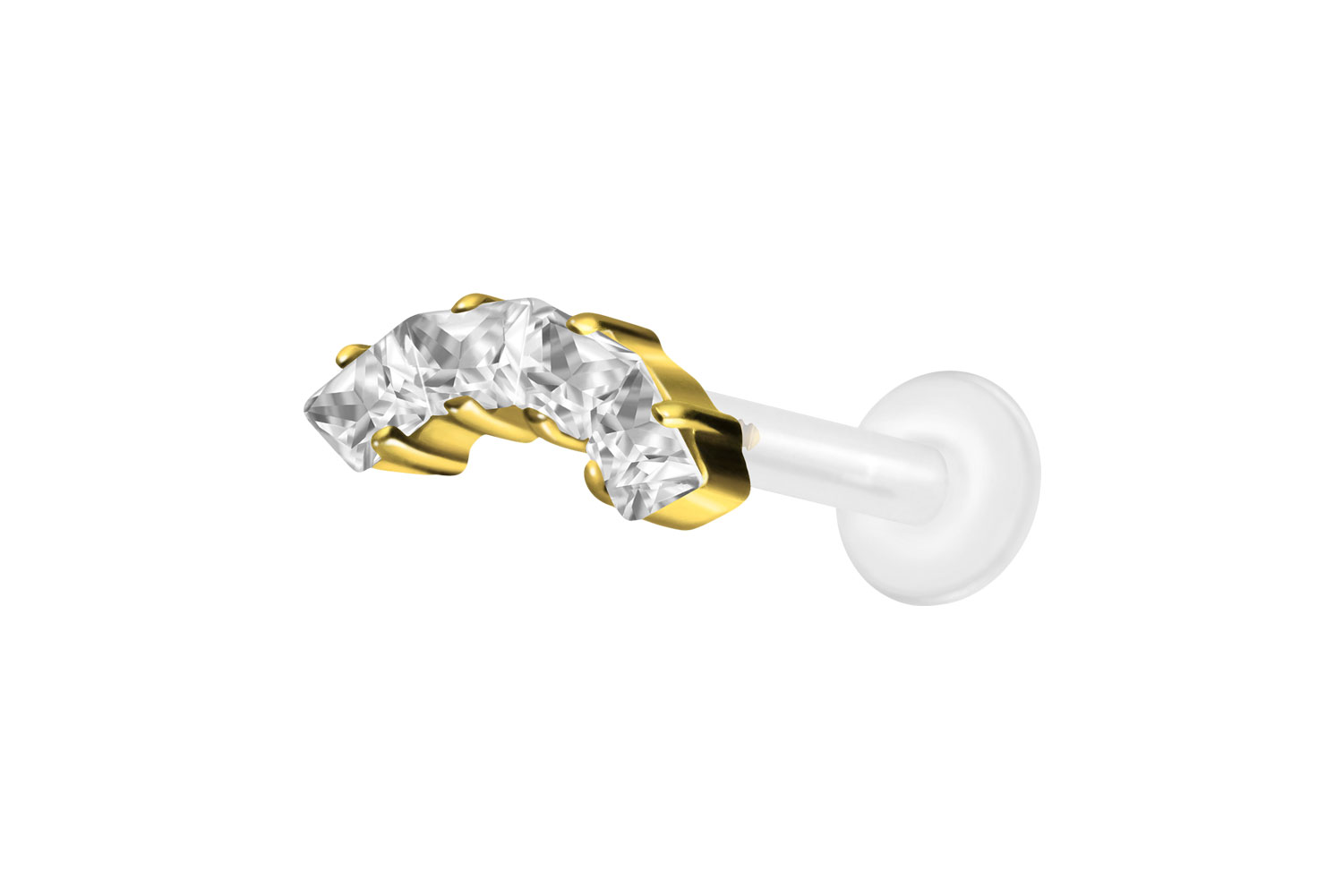PTFE Labret Piercing mit Innengewinde + Titan-Aufsatz EINGEFASSTE KRISTALLTRAPEZE